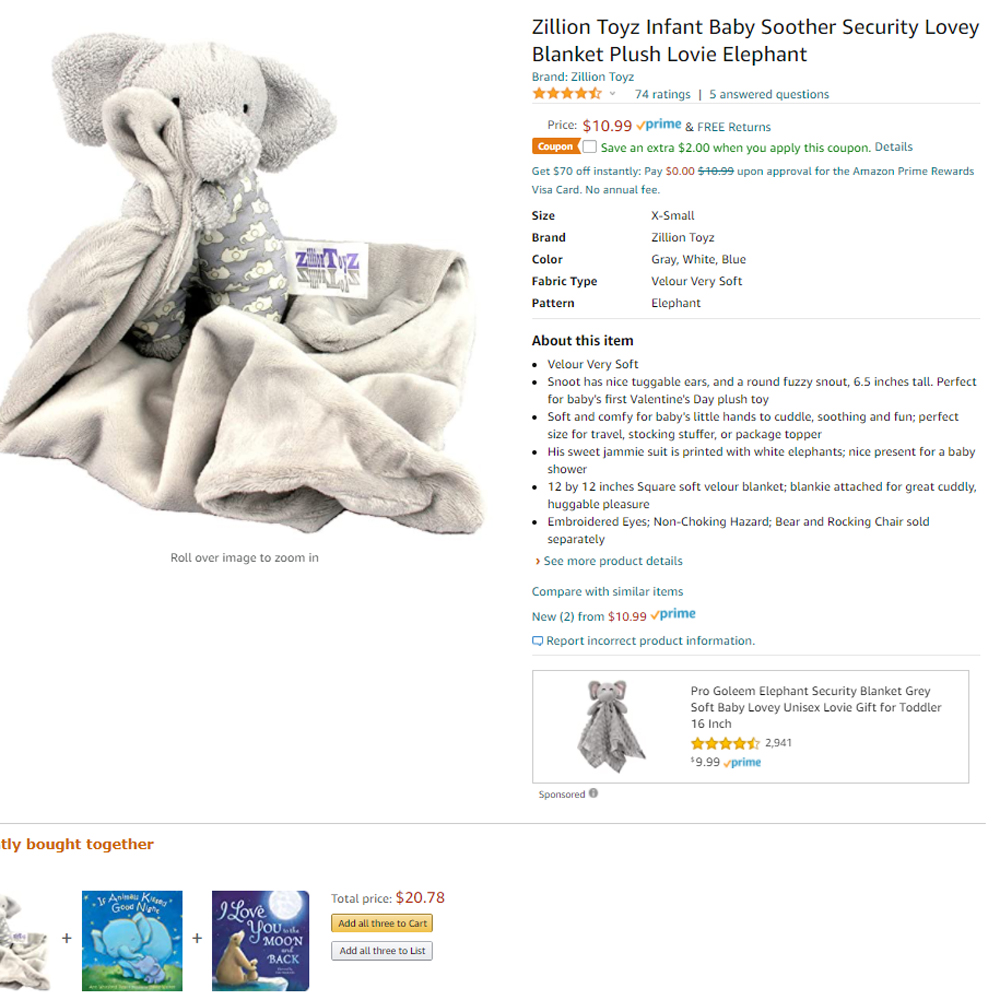 snoot elephant baby toy on Amazon